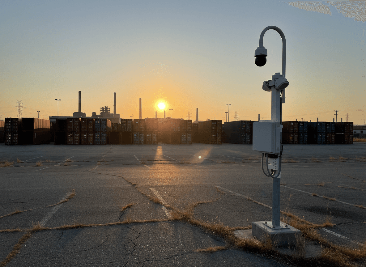 Custom design build surveillance camera at sunset