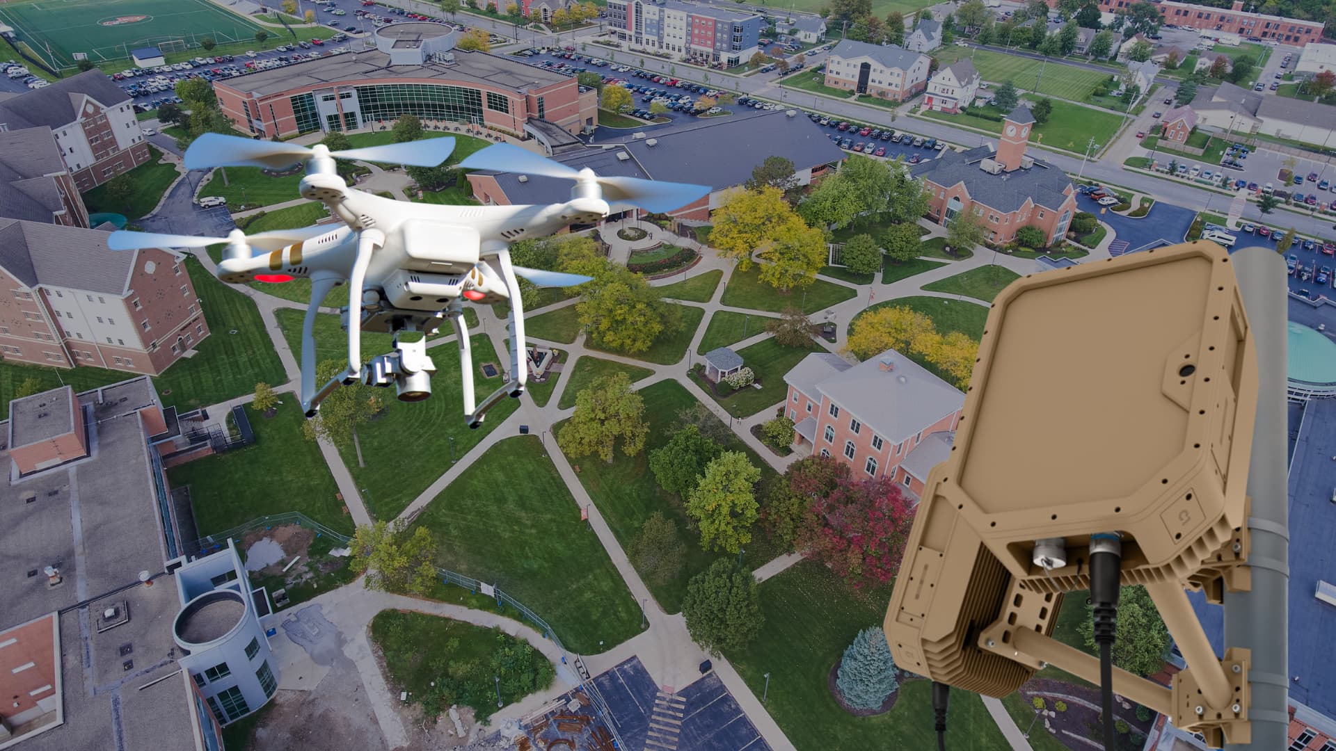 Echodyne radar system detecting unauthorized drone over a secured facility