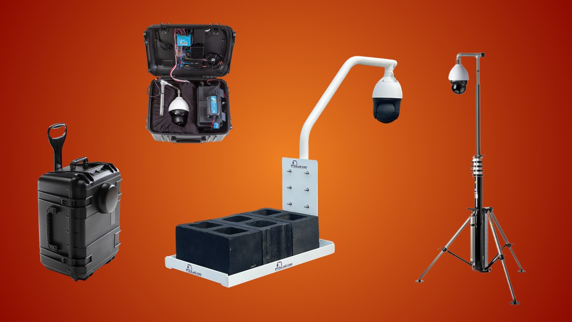 Portable PTZSled surveillance camera mounted on a building rooftop for rapid deployment