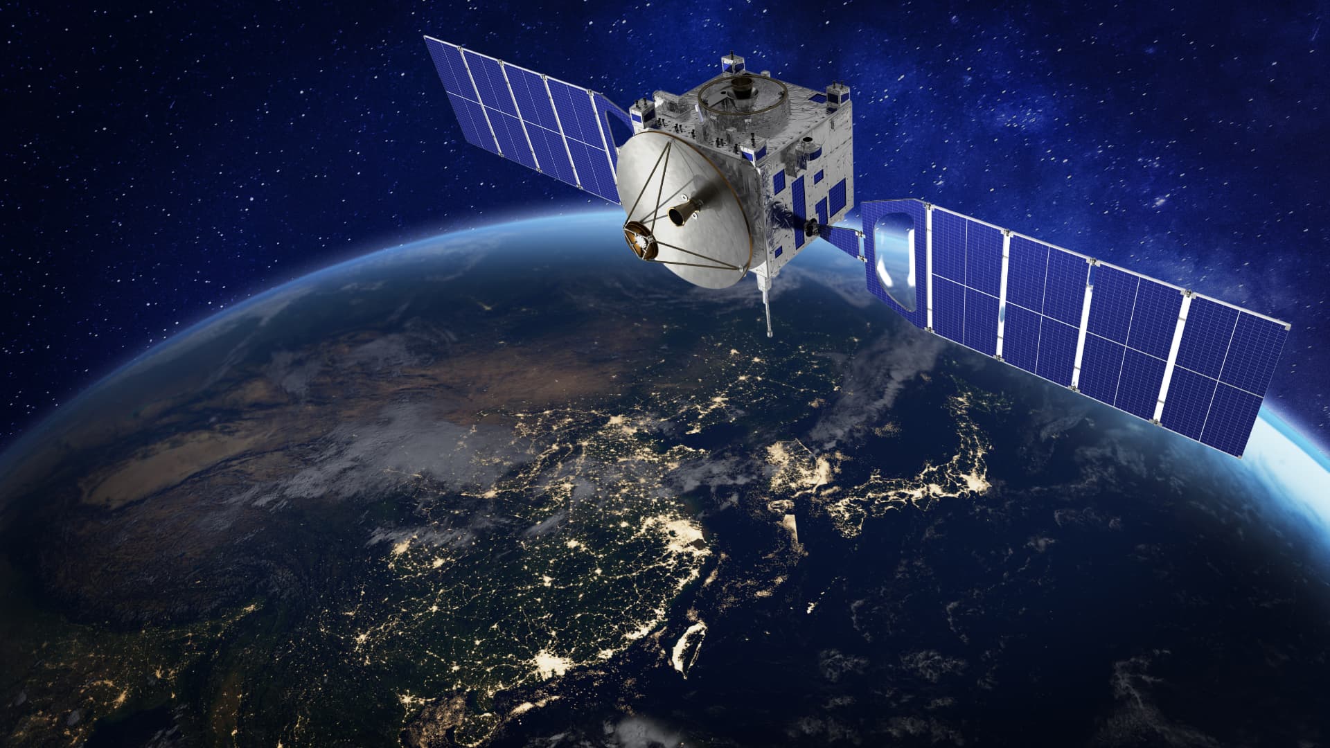 Satellite communication dish providing off-grid connectivity at a remote operations site